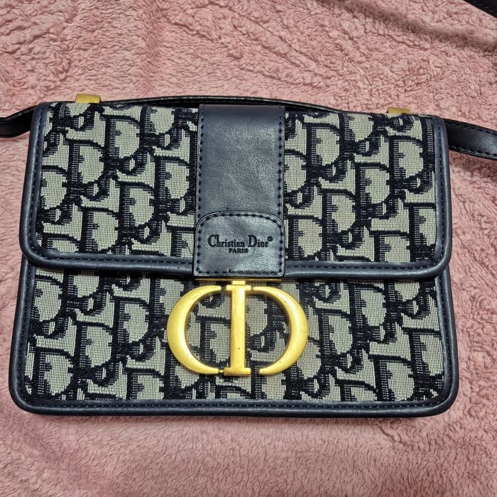 Geantă Christian Dior 30 Montaigne Blue Oblique Jacquard / Piele