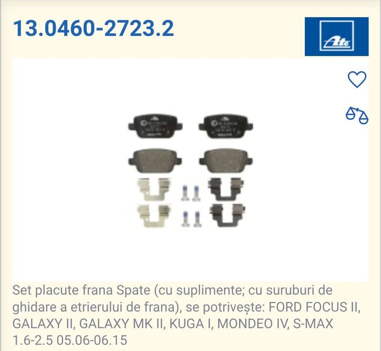 Vând plăcuțe frână spate pentru Ford marca ATE