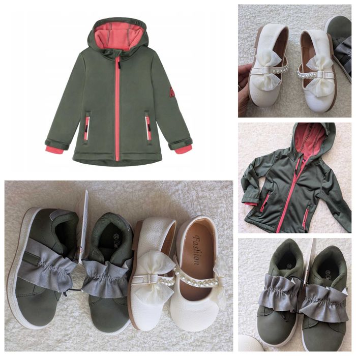 Лот за момиче - два чифта нови обувчици и софтшел якенце