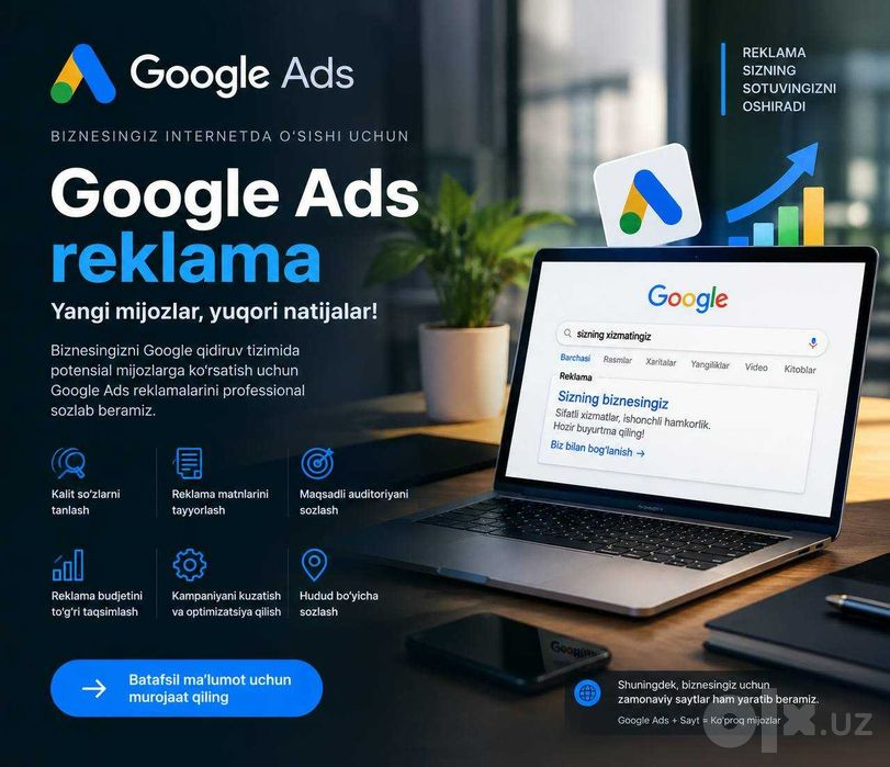 Google ads REKLAMA va SAYT Yaratish Xizmatlari
