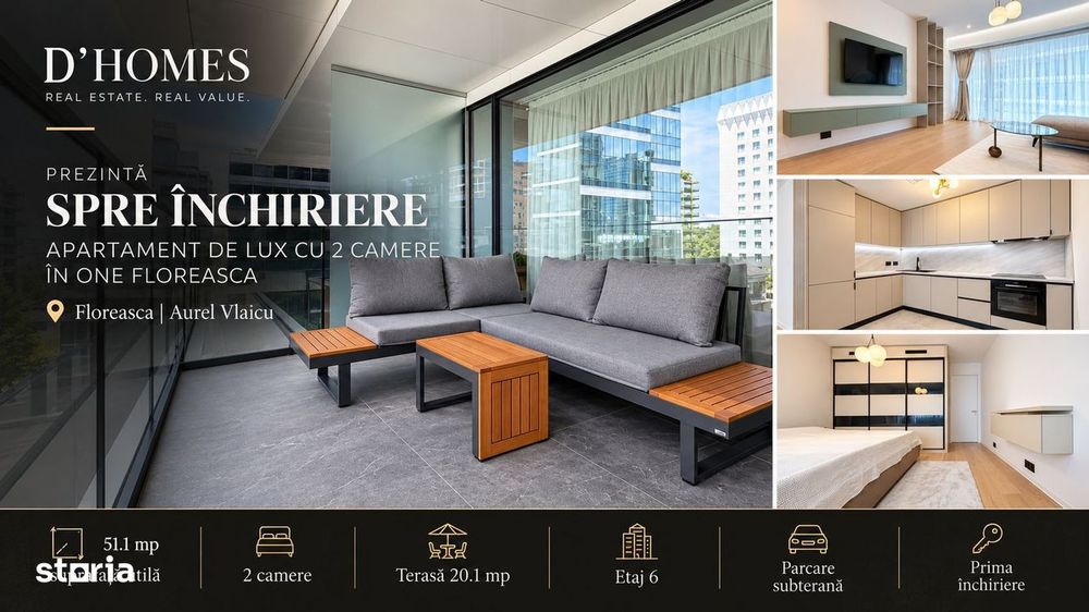 For Rent | Luxury 2-Room Apartment | 20 sqm Terrace | One Floreasca