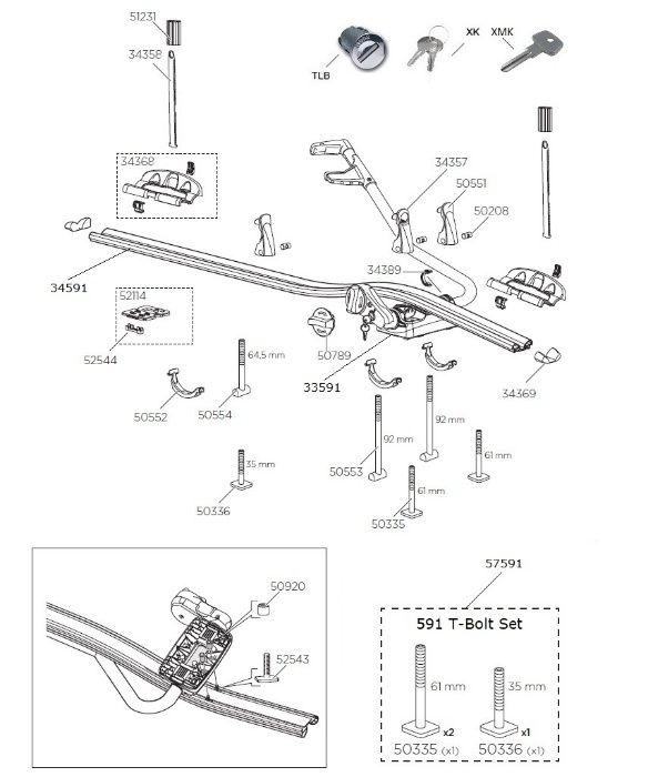 Заключване за THULE с ключове,ключалки багажник бокс греди приставки