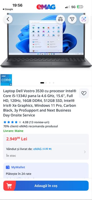 Laptop Dell Vostro 3530 i5-1334U 16GB SSD 512GB Win11 Pro