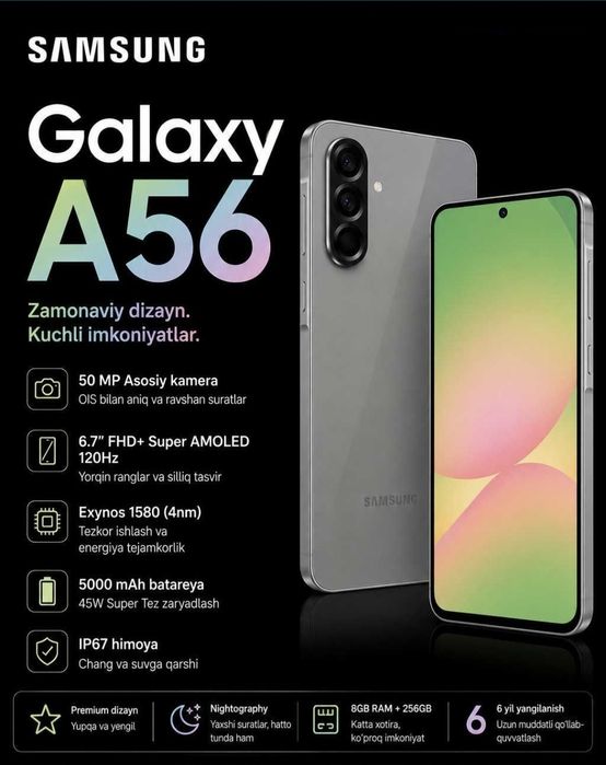 Samsung A56 8/256 Ideal Holat | Karobka | IMEI registratsiya | 5G