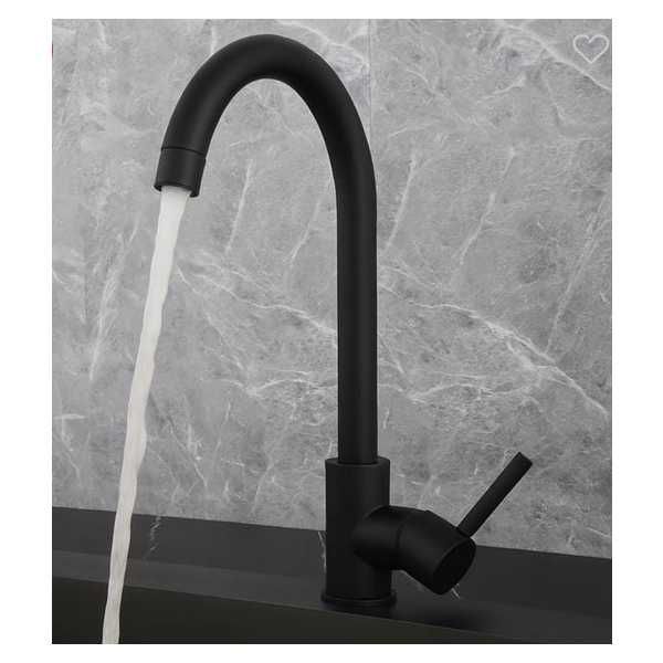 Кухненски смесител за мивка, Неръждаема стомана, Сребрист, Черен