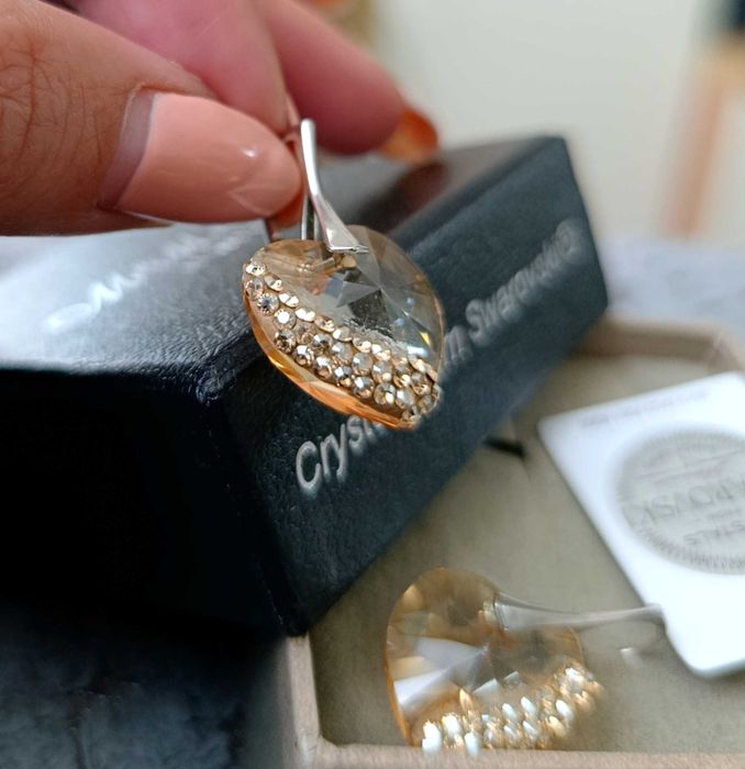 Сребърни обеци сърца с кристали Swarovski - Argento Jewelry