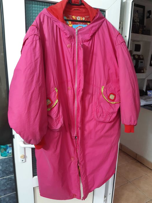 Geaca de iarna pt dama, lunga roz, XXXL, cu gluga detasabila