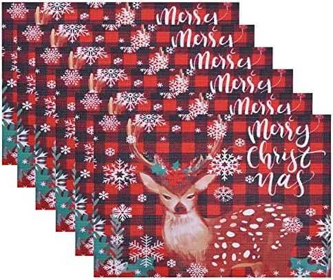 Нови Коледни Подложки за Маса 6 броя, Термоустойчиви PVC Дизайн С Елен