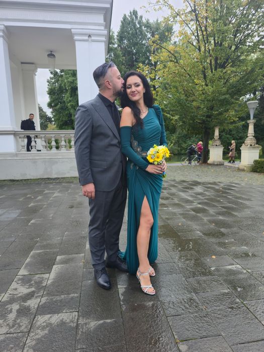 Rochie elegantă de nașă mărimea M, verde smarald