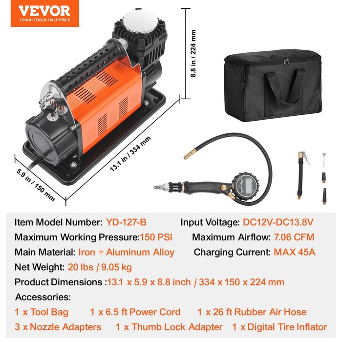 Compresor Aer 12V Puternic - Kit Anvelope,200L/min,10bar,Auto 4x4