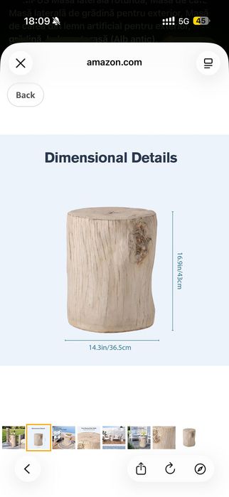 Masuta de cafea tip buturugă masa laterala din MGO, măsuță cafea interior/exterior, aspect lemn natural