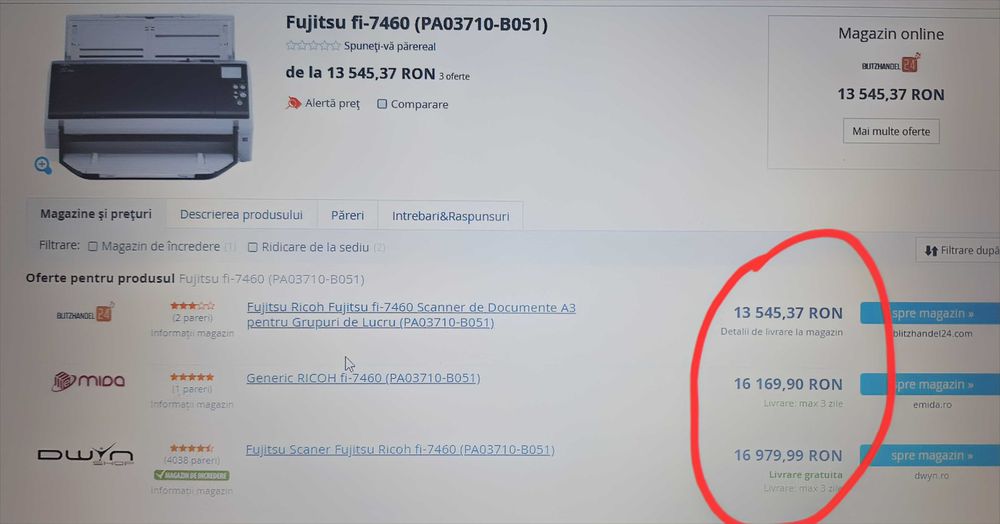 Scaner Fujitsu fi-7460  Ricoh Scanner profesional documente