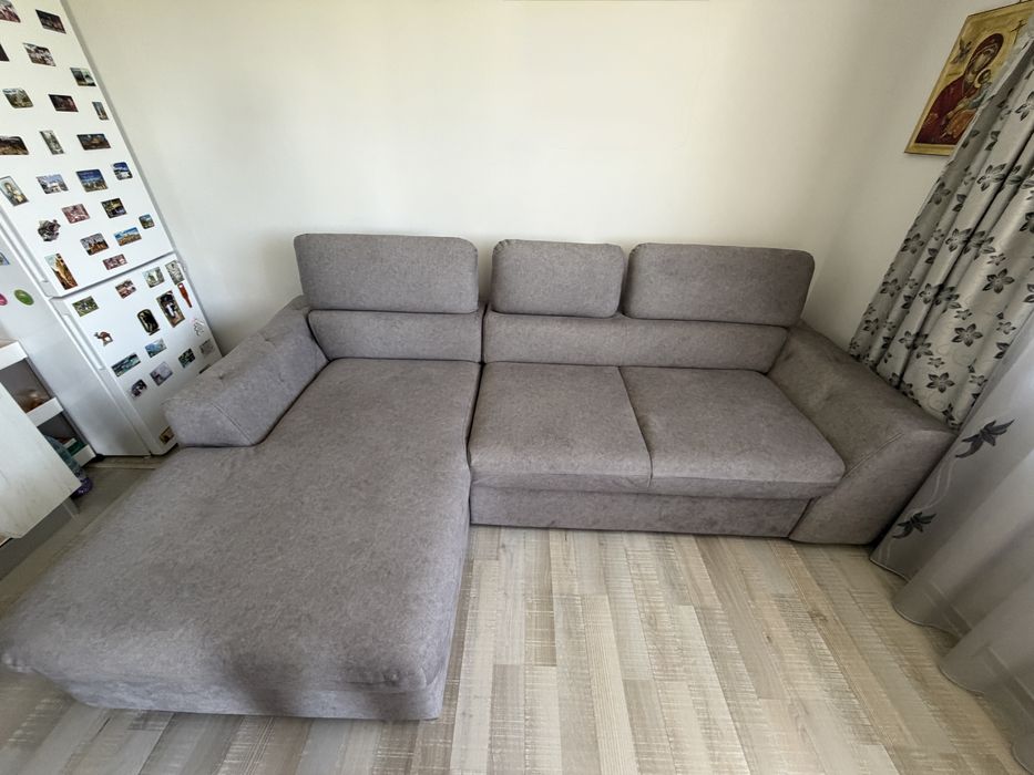 Colțar extensibil Albania, gri, cu ladă depozitare, 260x165 cm, stare foarte bună