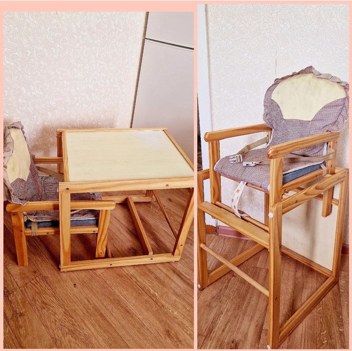 Детский деревянный стульчик транформер для кормления со столиком
