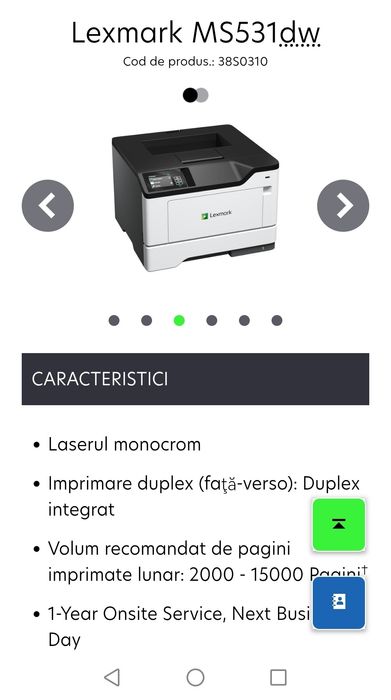 Imprimanta Lexmark ms531 last toner alb negru  pret mic pe pagina printata