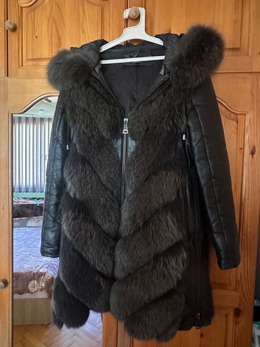 Кожено палто с естествена кожа и косъм