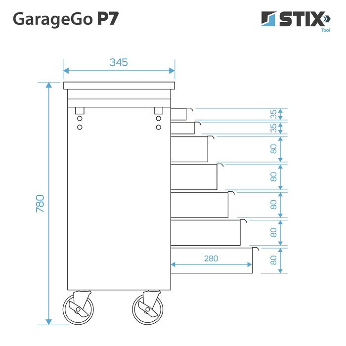 Dulap de scule cu 7 sertare, blat inox