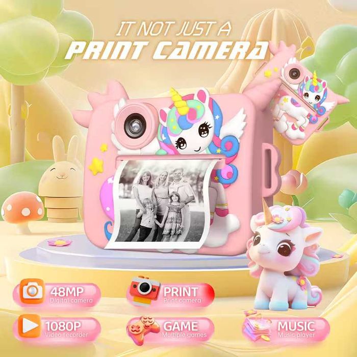 Детска камера фотоапарат с дисплей моментни снимки термопринтер 9 вида