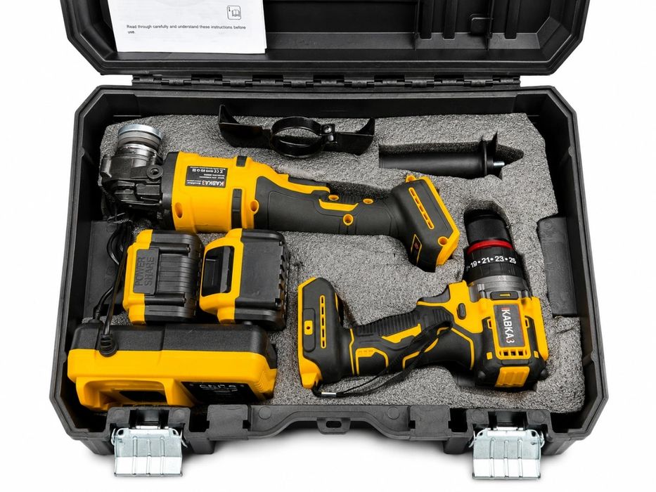 DeWALT 18V XR 4-в-1 комплект с 3 батерии 5Ah, зарядно и куфари. Професионални машини, подходящи за строителство и ремонт.