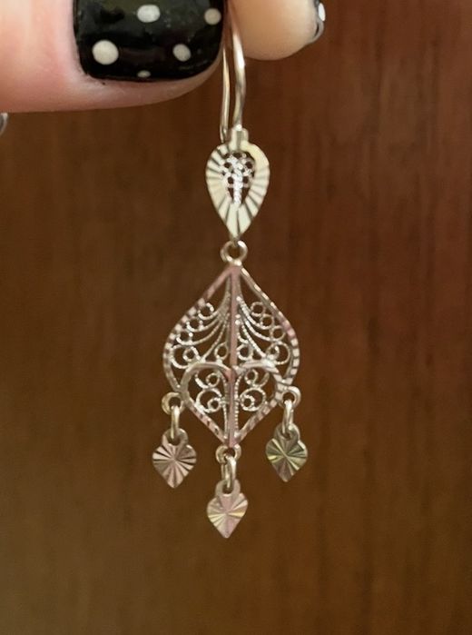 Cercei candelabru aur alb 14k filigran