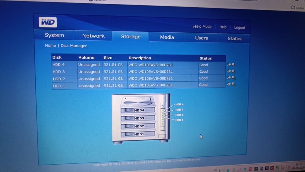 NAS WD 40000  с дисками 4 диска  WD 1tb  4 tb