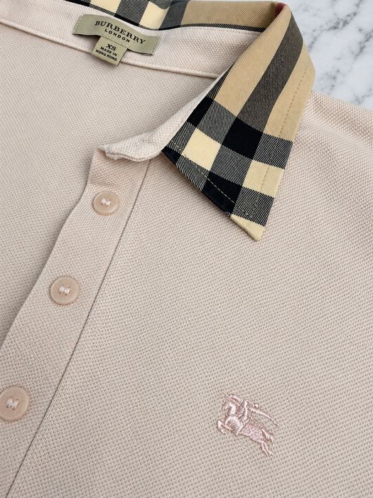 Bluza Burberry damă roz pal, mânecă lungă, guler check