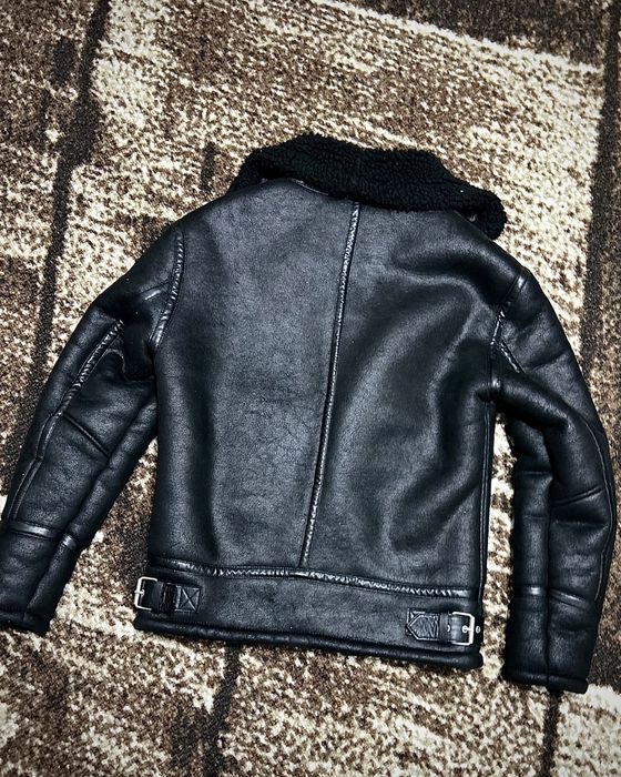 ZARA Мъжко кожено яке / кожух - ЧЕРЕН ЦВЯТ