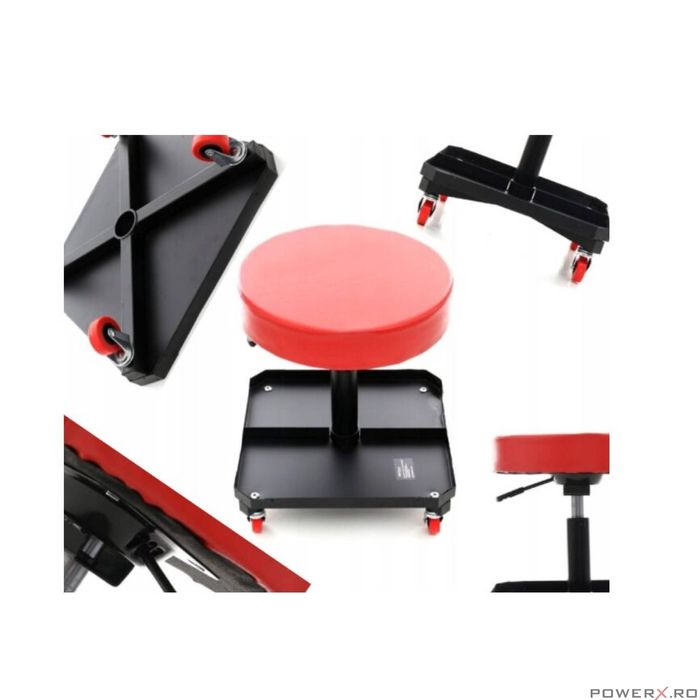 Taburet, scaun rotrativ cu spatiu pentru depozitare scule, 360°, 136