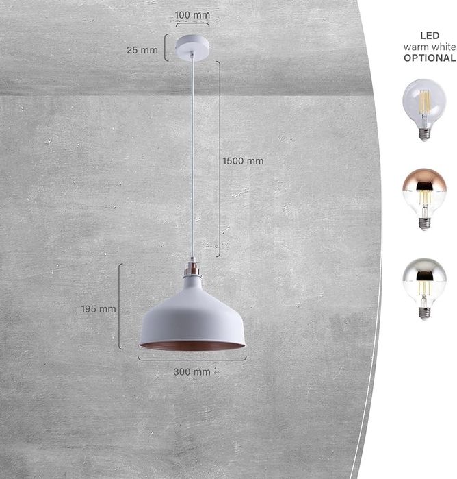 Lampă suspendată / Candelabru Paco Home „JAMES” (Alb & Cupru) – NOU