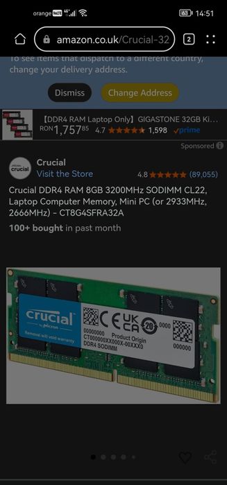 Vând RAM laptop 8+8gb