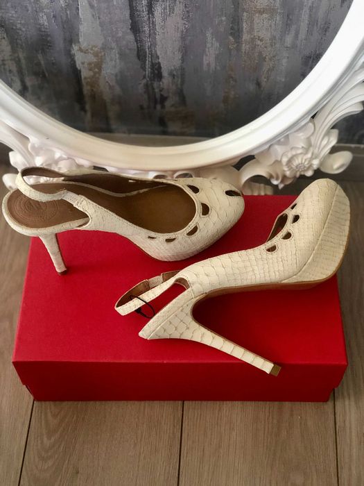 Pantofi bej cu platforma toc piele naturala sarpe ZARA 39