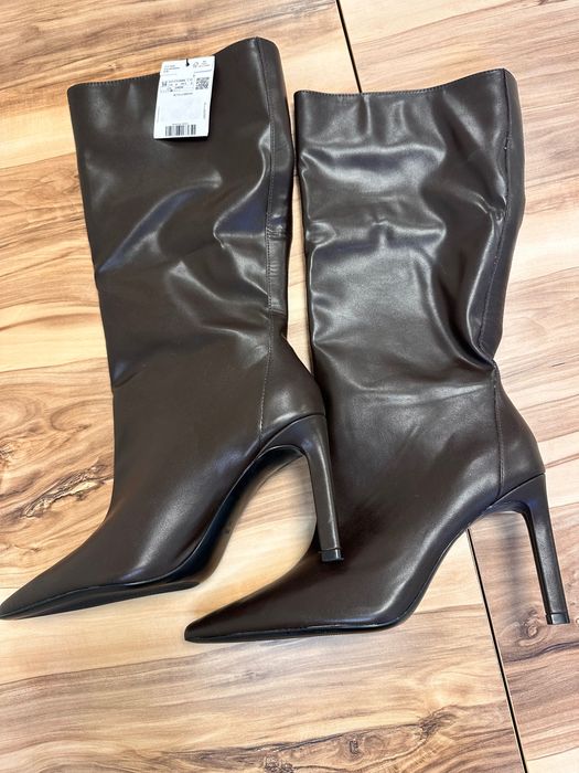 Mango – Кожени ботуши на висок ток – Размер 39 – Чисто нови с етикет