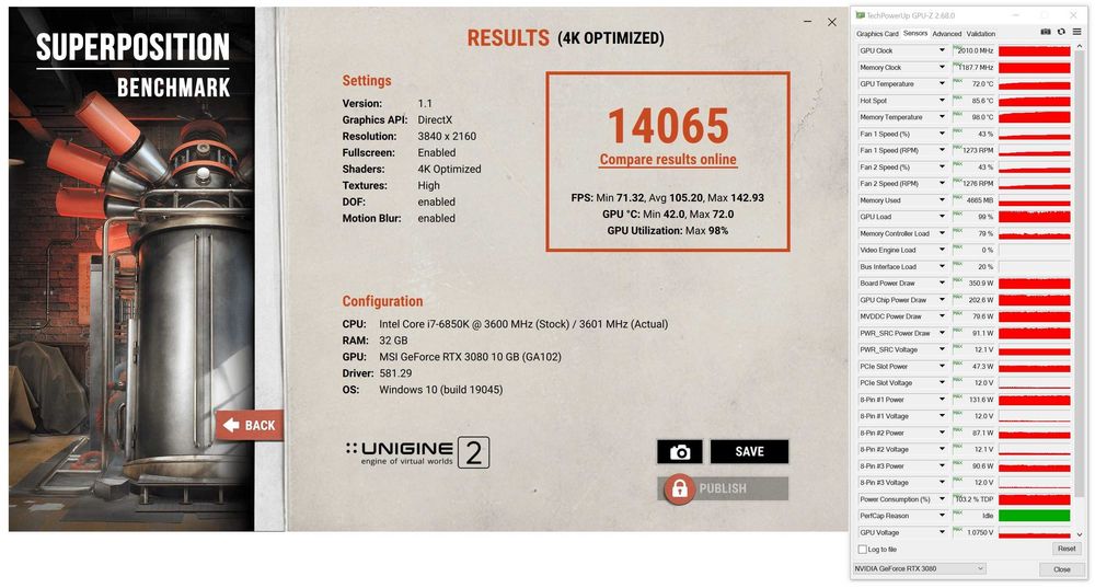 ТОП състояние Видео карта GPU MSI RTX 3080 GAMING X TRIO 10G GDDR6X