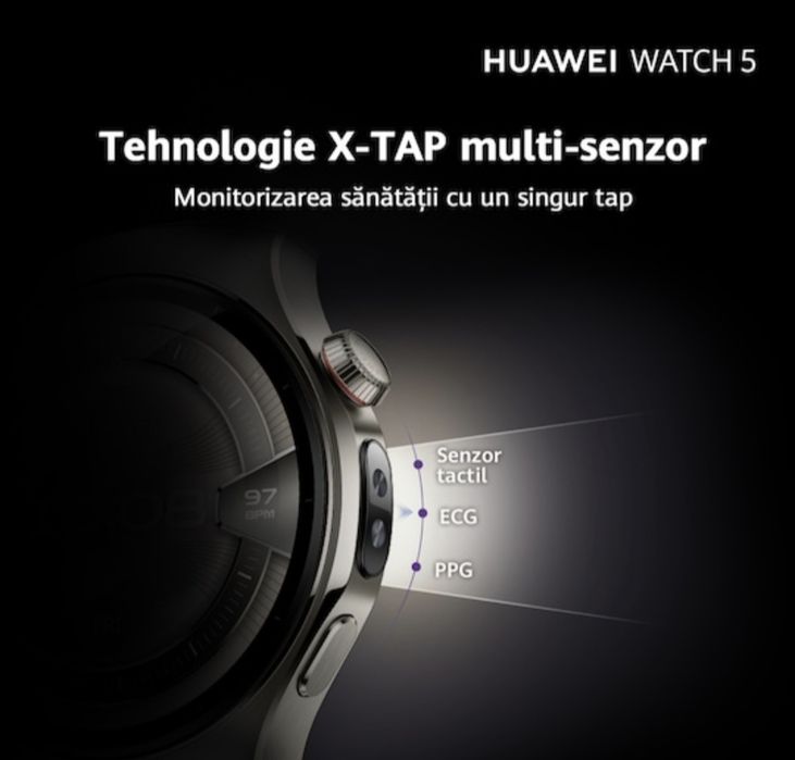 Smartwatch HUAWEI Watch 5 42mm, Stainless Steel Case with White Composite Strap - Sigilat