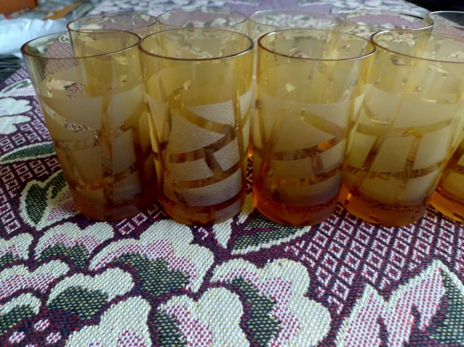 Set 12 Pahare transparente, de sticlă, cu model