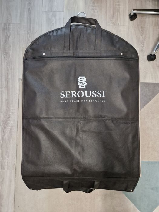 Costum Seroussi gri cu insertii portocalii, 100% lana, marimea 48