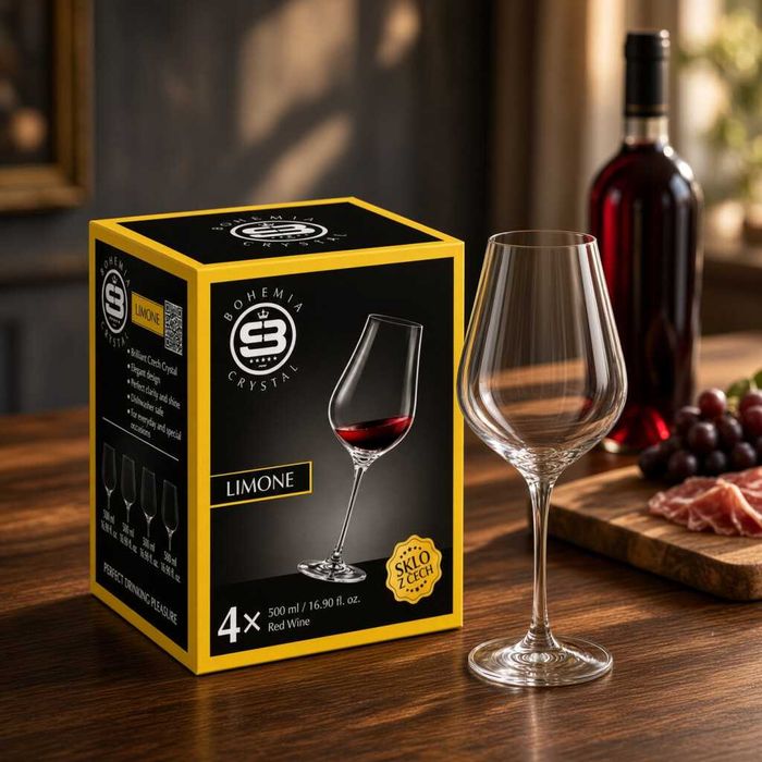 Страхотен комплект класически 4 чаши за червено вино LIMONE Bohemia Skyberg Crystal – 500 мл