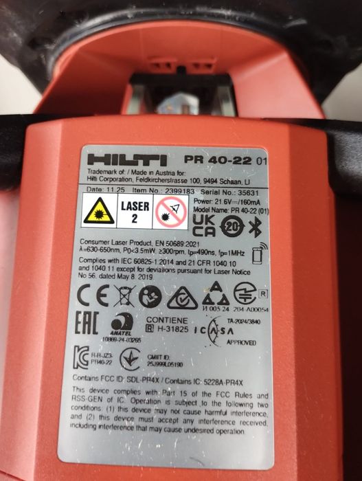 Laser hilti ;pr 30 hvs,pr 3 hvsg,pr 40,pr 2-hs,pr 4.
