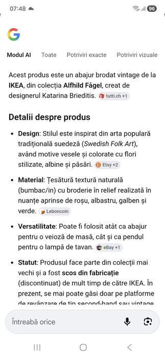 Abajur brodat Ikea bumbac 100%