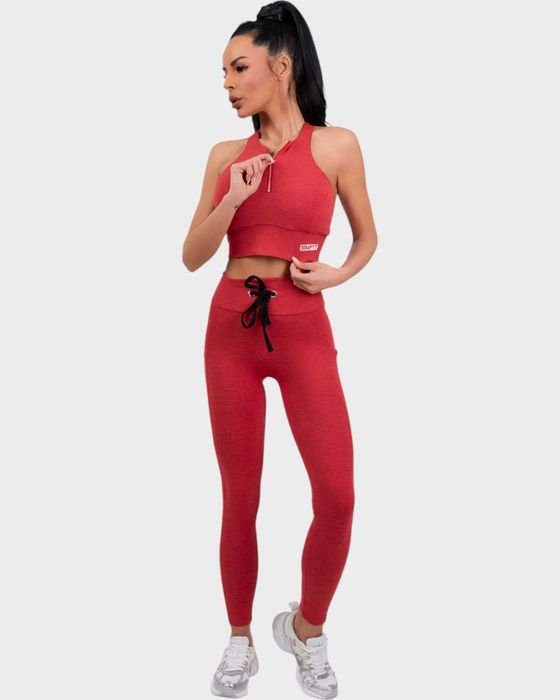 Екип: Клин с Джоб, Бюстие с подплънки и Цип - Червен, размери XS, S, M