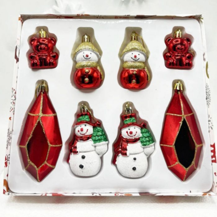Коледен комплект украса 8 броя – Червени и бели висулки  Premium Colle