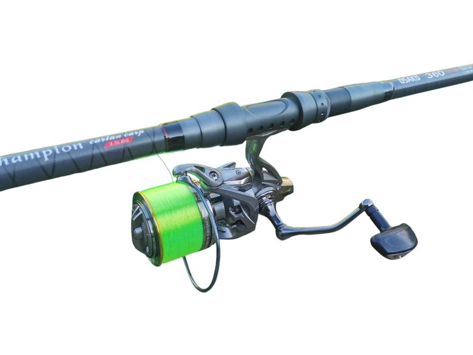 Топ шарански комплект - два телекарпа , две макари с 17лагера и корда