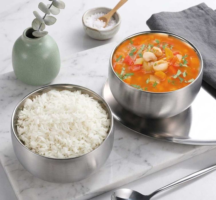 Bol izolant inox 500ml cu pereți dubli vid supă salată înghețată compatibil mașină de spălat vase – 2 buc