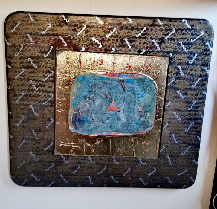 Антикварна картина масло платно смесена техника дърво орех Н.Певичаров