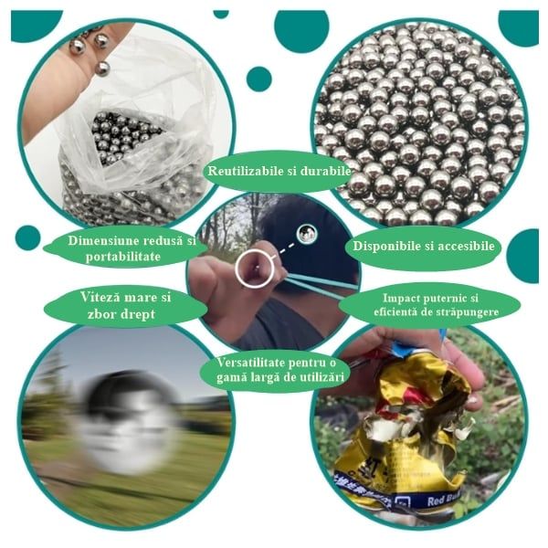 Set 400 bile metalice pentru airsoft si prastie 6 mm, argintiu