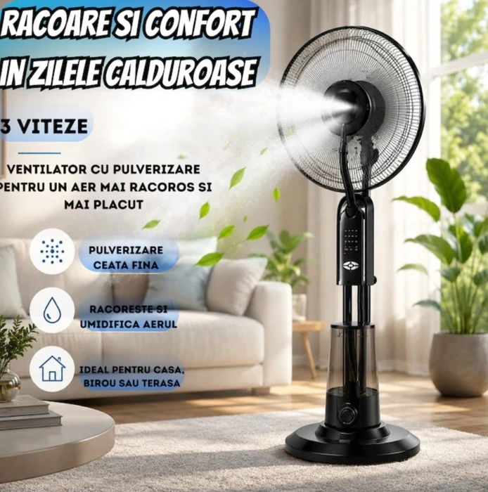 Ventilator cu pulverizare Apa 75w 3 viteze silentios telecomanda racire rapida