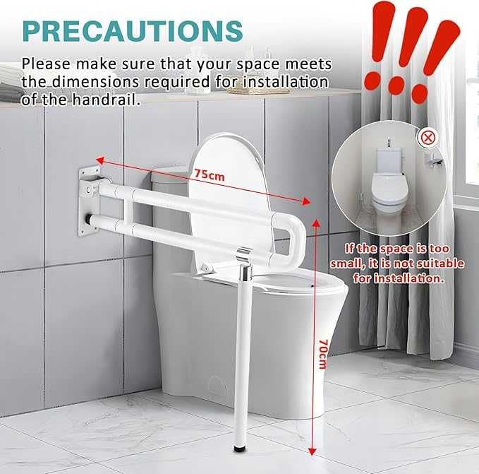 Bara sprijin WC rabatabila persoane dizabilitati / varstnici – 150kg, montaj perete