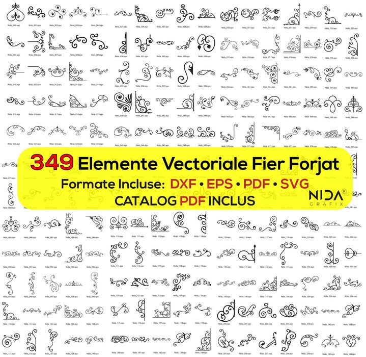 Elemente vectoriale fier forjat – 349 modele DXF, SVG, EPS, CNC/Laser