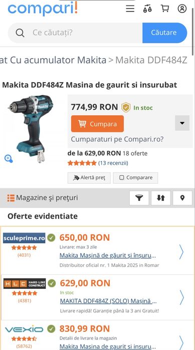 MDM vinde: Filetanta Makita DDF484+Acumulator Makita 5.0Ah.