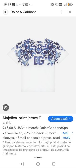 Tricou original Dolce Gabbana colecția majolica